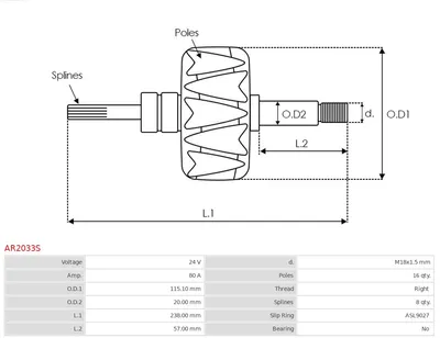Rotor, alternador AS-PL AR2033S