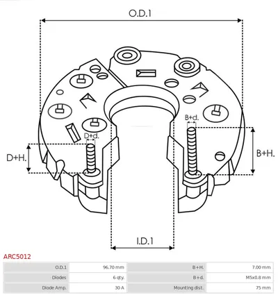 Rectificador, alternador AS-PL ARC5012