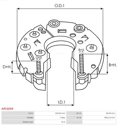 Rectificador, alternador AS-PL ARC6009